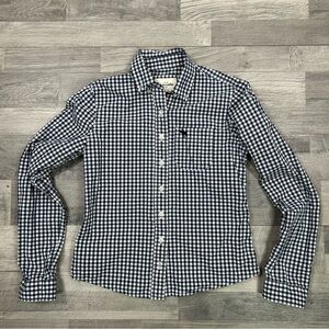 Abercrombie Kids Navy Blue Checkered Long Sleeve Button Down Shirt L